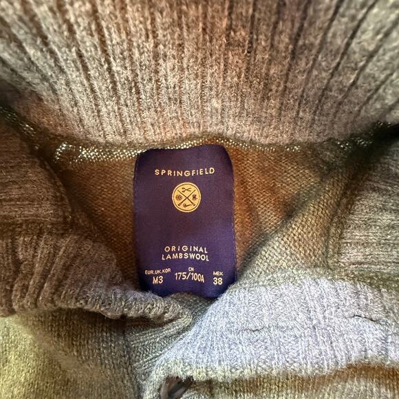 Springfield Original Lambswool Sweater Olive Green Mock Neck Button Pullover M3 - Picture 4 of 12
